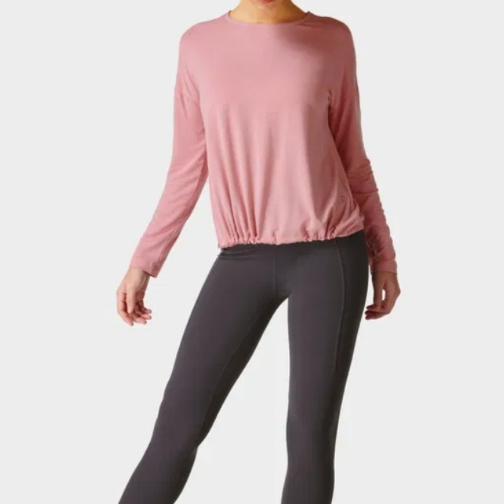 Sweaty Betty Free Flow Open Back Long Sleeve Pink Top - Large